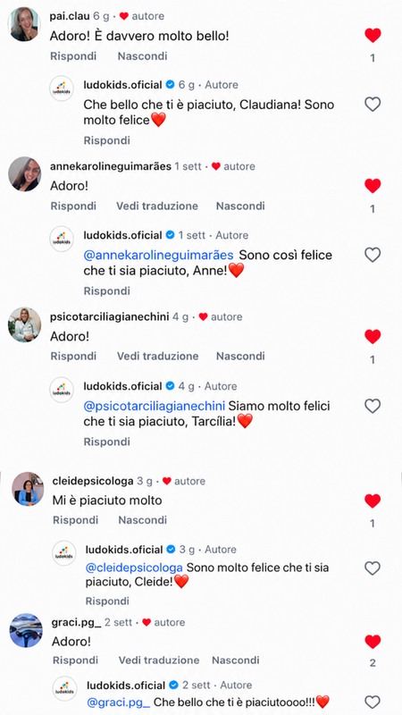 Commenti di genitori e professioniste sotto il post delle schede